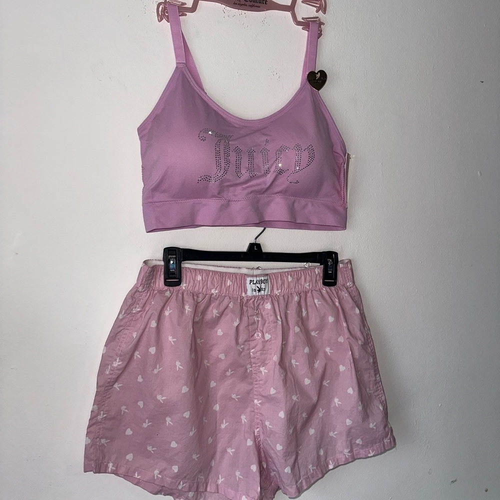 Playboy X Juicy Couture Pink Rhinestone Intimates Pajama Set